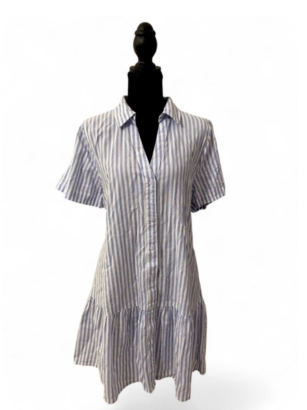 Sincerely Jules Cotton Seersucker Collar Dress Preppy Blue White Stripes Coastal